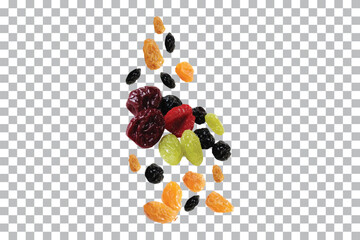 mixed Raisins, Dried fruit isolated on transparent background