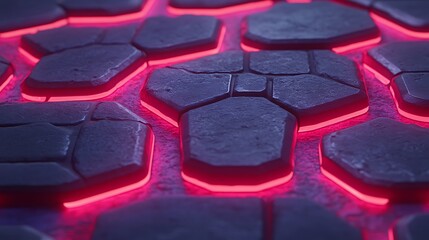 Obraz premium Illuminated Hexagonal Stone Pavement Design