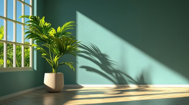 Sunny Room with Plant, Interior View - Powered by Adobe