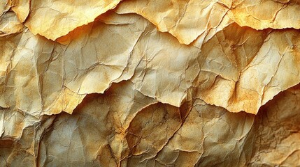 Fototapeta premium Close-up of textured, crumpled paper showcasing intricate folds and warm tones, suitable for backgrounds