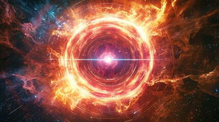 Vibrant Cosmic Explosion with Colorful Nebula and Starry Background