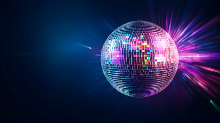 Shining Disco Ball with Colorful Reflection against Dark Background Illuminating Celebration