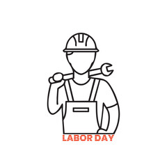 A simple lineart silhouette of a worker wearing a hard hat, holding a wrench over his shoulder.labor day vibes.eps