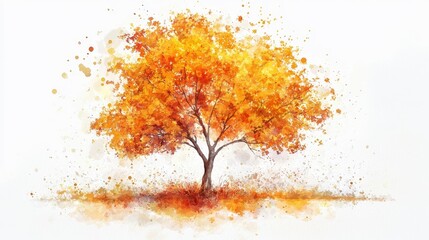 Watercolor hand drawn of autumn trees,red maple tree on white background,hand drawn watercolor vector illustration,Autumn forest path,red orange foliage in fall forest.