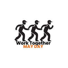 Three workers in a row, each holding hands, represented with a clean, thin-lined silhouette. Their postures show solidarity and teamwork labor day vibes