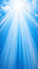 Fototapeta premium Bright Sunlight Rays Streaming Through Blue Sky With Clouds