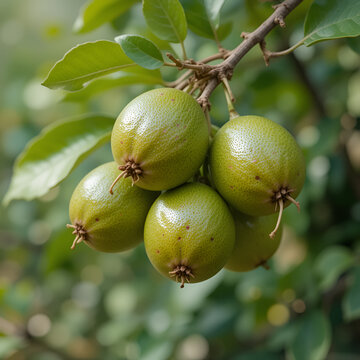 Limonia or Feronia limonia (L.) Swingle fruits on natural background.