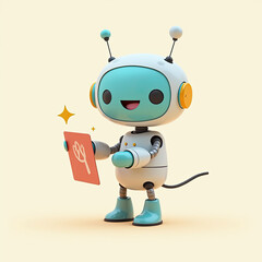 Cute Robot Holding Card, 3D Render - AI & Technology