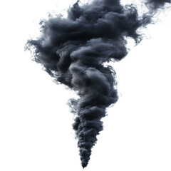Ominous tornado, black smoke on white background

