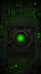 Green glowing circuit board camera tech background
