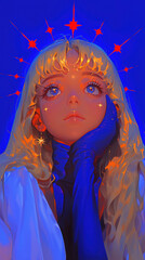 The blue dream of stardust entanglement - the girl with the reflection of the Milky Way in her hair