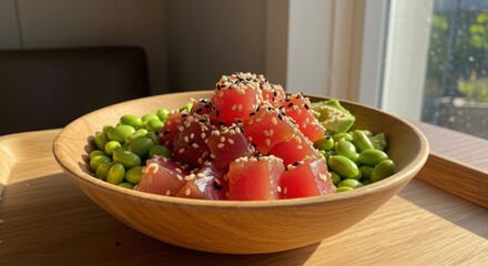Delicious Tuna Poke Bowl with Edamame and Avocado