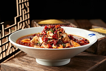 Sichuan style red oil shrimp blood soup