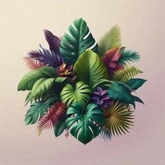 Naklejka premium A rich collection of colorful tropical leaves, creating a harmonious and exotic visual feast.