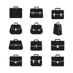 backpack briefcase handbag travel bag business case school bag icon set vector silhouette design