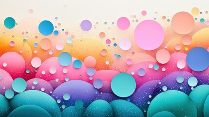 Abstract composition of vibrant oil bubbles in various sizes and shapes, creating a mesmerizing and colorful visual texture.