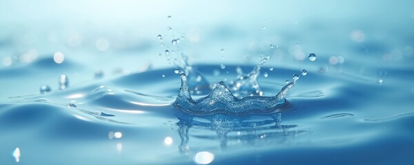 Water surface rippling after splash forms small bubbles. Pure, clean, transparent liquid texture. Blue aqua background useful for healthy drink product demo, spa, wellness, nature, freshness concepts.