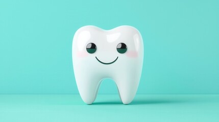 Cute Cartoon Tooth Character with Smiling Face and Blue Background