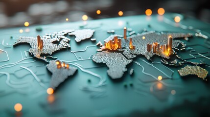 A world map with glowing dots representing major financial centers and stock exchanges, illustrating the globalized nature of financial markets.
