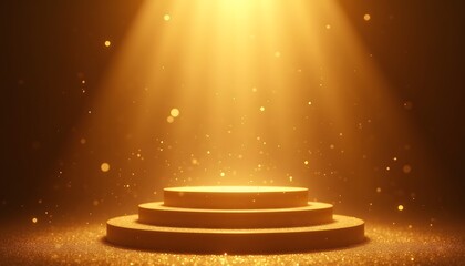 Golden spotlight shining on a circular stage in darkness.