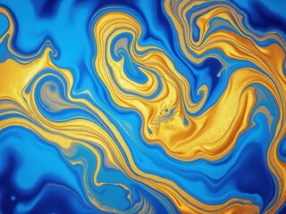 Obraz premium Abstract Gold and Blue Swirl Painting