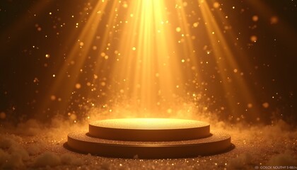 Glowing golden light shining on a circular stage.