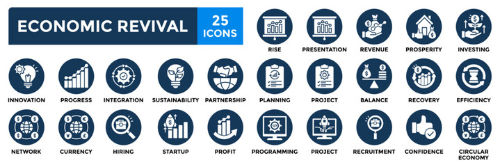 Economic revival icon collection set.Containing planning,revenue,progress,profit icon 