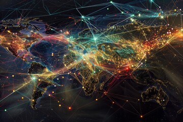 Capturing the intricate global web of connections, Illustrate the interconnectedness and complexity of global financial markets