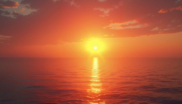 Romantic sunset greeting card featuring a reddish-yellow sun dipping below the horizon and copy space for text