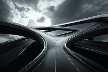 Abstract highway crossroads, dramatic sky, urban design, choices concept
