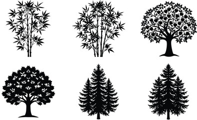 Tree Silhouette Vector Bundle | Bamboo, Bonsai, Palm, Oak, Willow & More