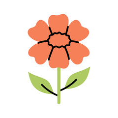 Charming Orange Flower with Green Leaves Illustration