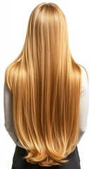 Fototapeta premium Beautiful model girl with blond hair strand,silky healthy chestnut wavy hair strand,hair wavy ribbon, with smooth,Keratin straightening,Treatment,straight long hair,procedures,Smooth hairstyle.