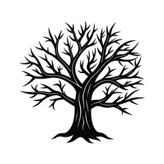 A tree with out leaf vector silhouette isolated on a white background.