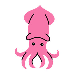 Cute Cartoon Pink Squid with Friendly Expression