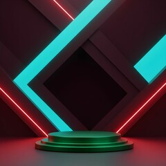 "Futuristic Neon Stage with Blue and Pink Lights – Sci-Fi, Gaming, and Digital Presentation Background"

