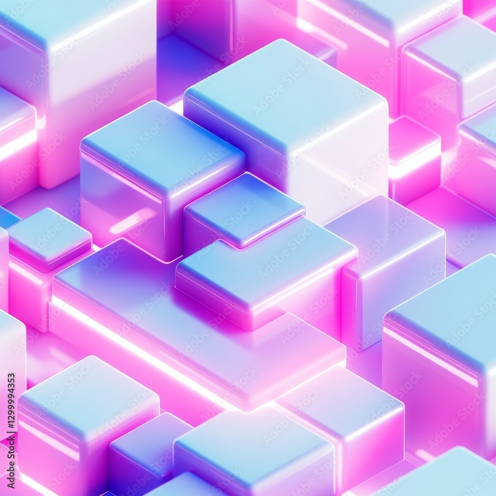 Poster Abstract Gradient Cubes: Geometric Arrangement with Soft Pastel Tones and Subtle Lighting for Modern Aesthetic