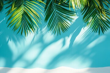 Fototapeta premium Summer Concept with Palm Tree Shadows on Bright Blue Background, Perfect for Tropical and Vacation Themes
