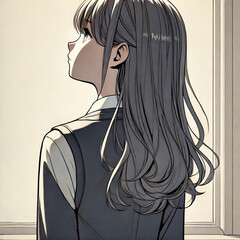 斜め上を見つめる女性