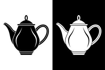 Teapot Silhouette Vector Icon – Black & White Background.