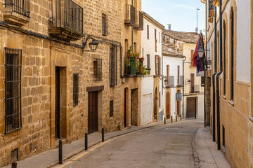 Fototapeta premium Old stone houses and colorful facades in the medieval city of Ubeda, a World Heritage Site.