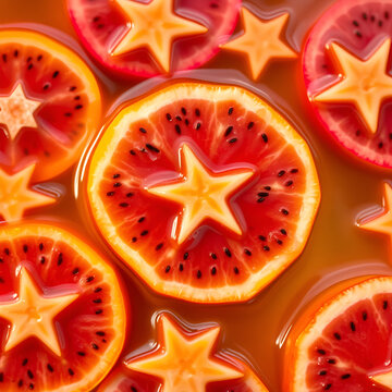 slices of star fruit floating in water