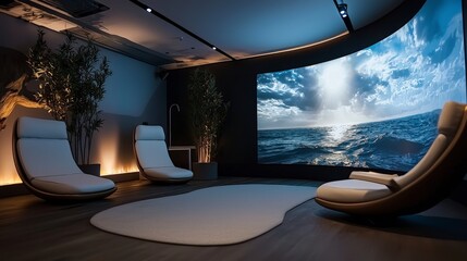 Fototapeta premium High-tech therapy session in virtual environment relaxation room digital art calm atmosphere immersive experience