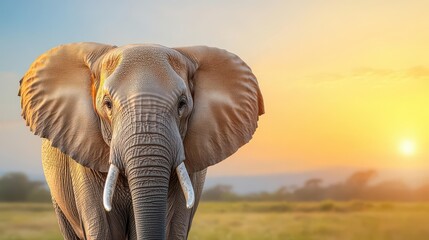 Fototapeta premium Majestic African Elephant at Sunset in the Savanna