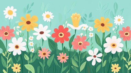 Vibrant Spring Meadow: A Colorful Floral Illustration