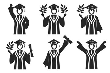 set of Graduation Silhouette vector illustration