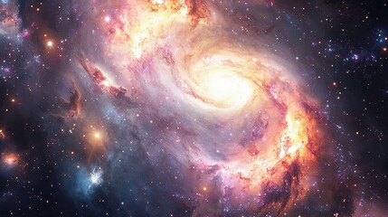 Stunning Cosmic Scene of Swirling Galaxy in Deep Space Background