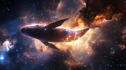 Whale Silhouette Against Cosmic Galaxy Background in Vibrant Colors