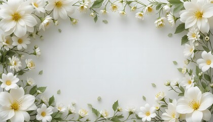 Fototapeta premium A Serene Border Of Delicate White Blossoms Framing A Blank Space, Perfect For A Peaceful Message Or Elegant Invitation, Showcasing Soft Light And A Minimalist Design