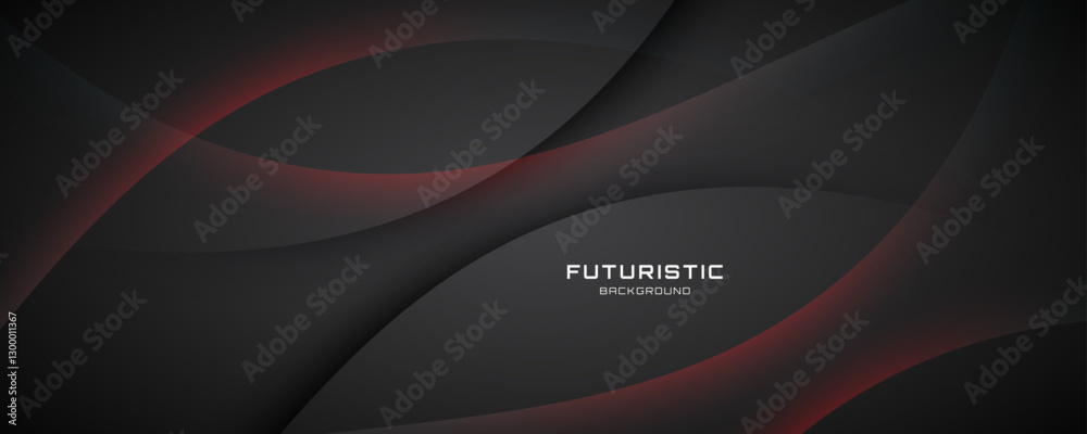 Poster 3d black waves abstract background overlap layer on dark space with red light effect decoration. mod